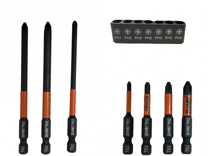 Set 7 Punte Magnetiche PH1 PH2 per Trapano Avvitatore Attacco 1/4" 07573