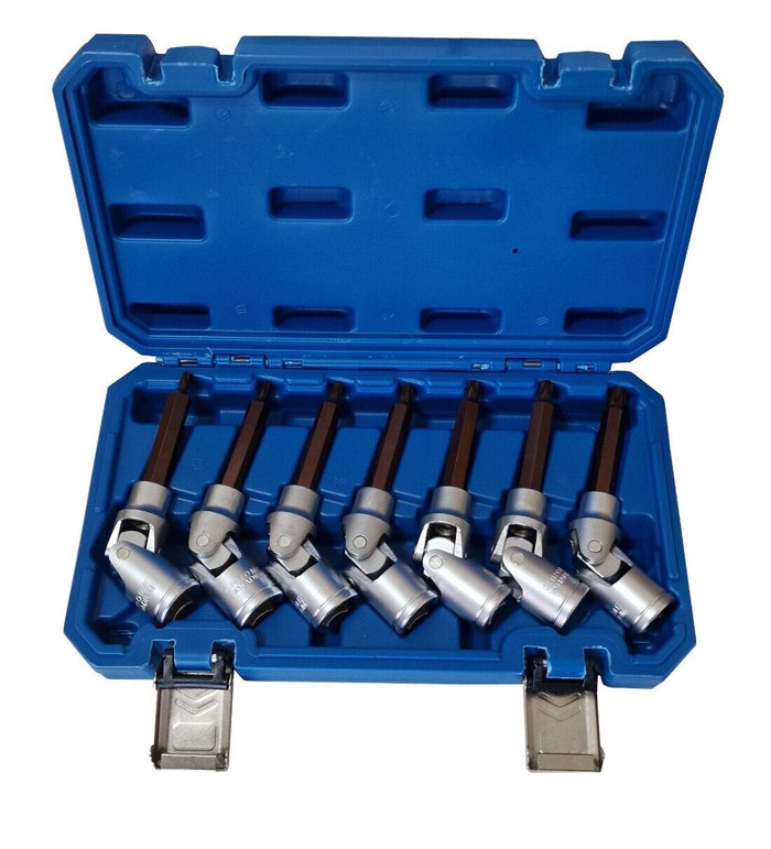 Set 7 chiavi snodate a bussola TORX 1/2" con snodo T25 T27 T30 T35 T40 T45 T50