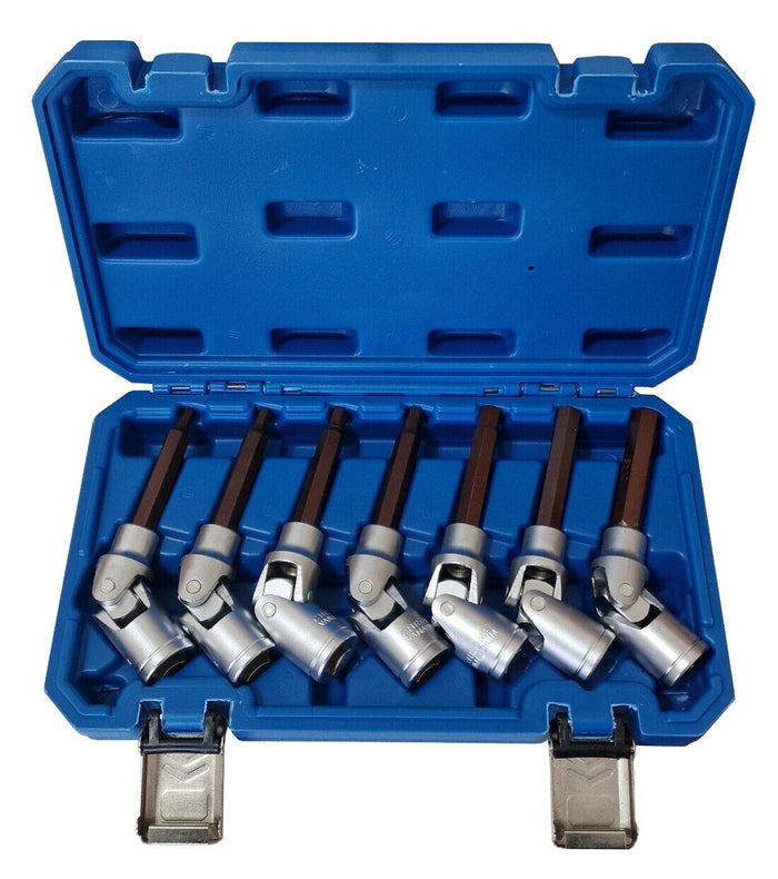 Set 7 chiavi snodate a bussola esagonali attacco 1/2" con snodo H5 6 7 8 9 10 12
