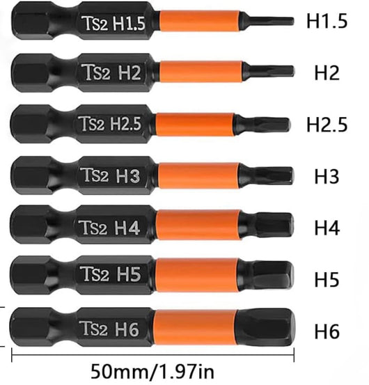 Set 7 punte esagonali per Trapano Avvitatore H1.5 H2 H2.5 H3 H4 H5 H6 da 1/4''