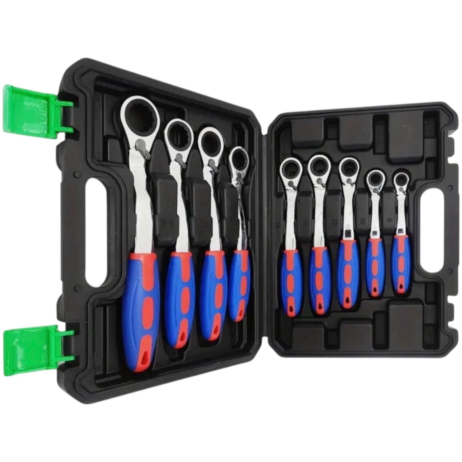 Set 9Pz Chiavi a Cricchetto Reversibili 8-22 mm 72 denti in CR-V manico ergonomico 07809