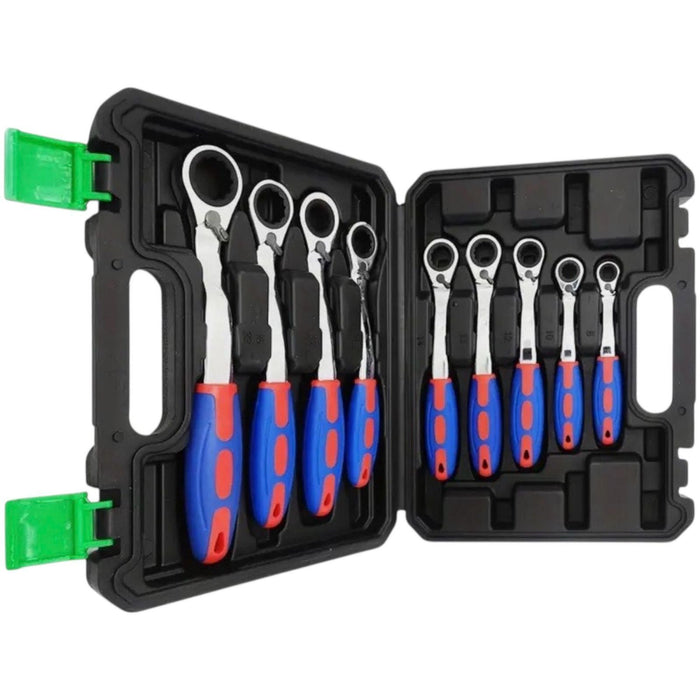 Set 9Pz Chiavi a Cricchetto Reversibili 8-22 mm 72 denti in CR-V manico ergonomico 07809