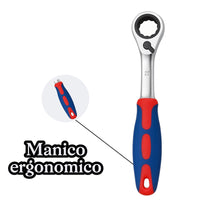 Set 9Pz Chiavi a Cricchetto Reversibili 8-22 mm 72 denti in CR-V manico ergonomico 07809