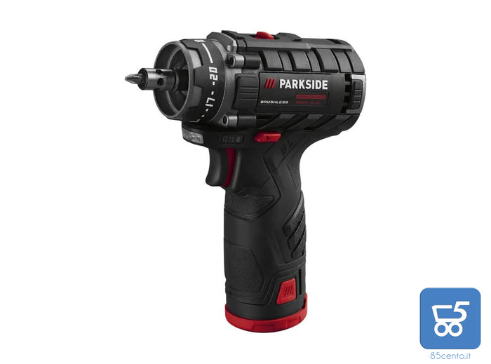 Set Avvitatore a Batteria 12V PARKSIDE PERFORMANCE PBSPA 12 E4 Brushless con Caricatore Batteria Litio 2A Punte Inserti e Accessori