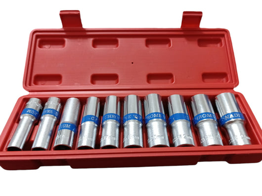 Set Chiavi A Bussola Lunghe 1/2'' Chrome Vanadium Poligonali da 12 A 24 10Pz Ox