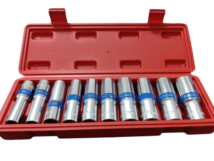 Set Chiavi A Bussola Lunghe 1/2'' Chrome Vanadium Poligonali da 12 A 24 10Pz Ox