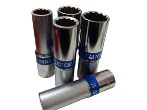 Set Chiavi A Bussola Lunghe 1/2'' Chrome Vanadium Poligonali da 12 A 24 10Pz Ox