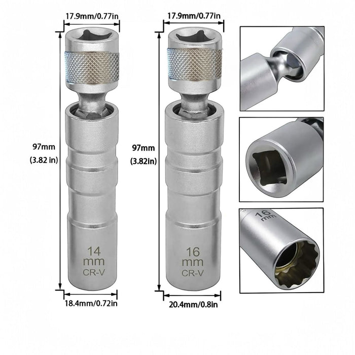 Set Di 7 chiavi a Bussola Lunghe Magnetiche a Snodo Chrome Vanadium Poligonali