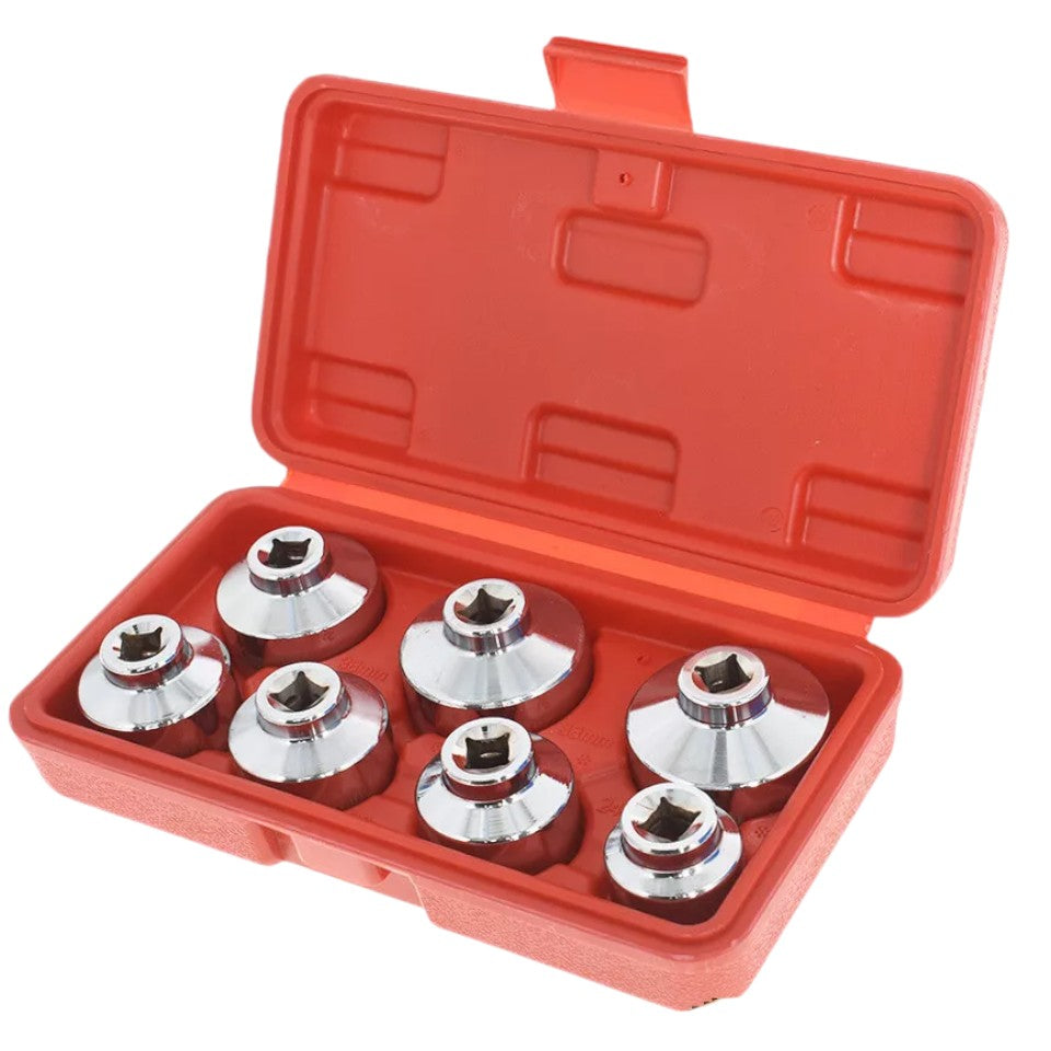 Set Kit di Chiavi a tazza per Filtro Olio 7 Pz Per Chiave a Cricchetto 24-38mm