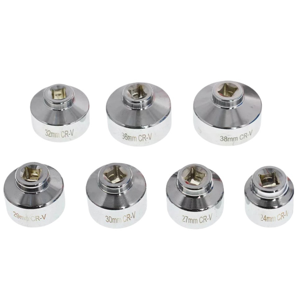 Set Kit di Chiavi a tazza per Filtro Olio 7 Pz Per Chiave a Cricchetto 24-38mm