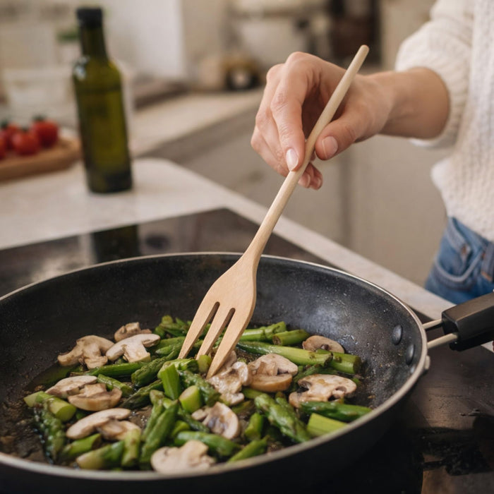 Set Utensili Cucina in Legno Naturale 3 Mestoli Antigraffio 31 cm per Pentole 202305