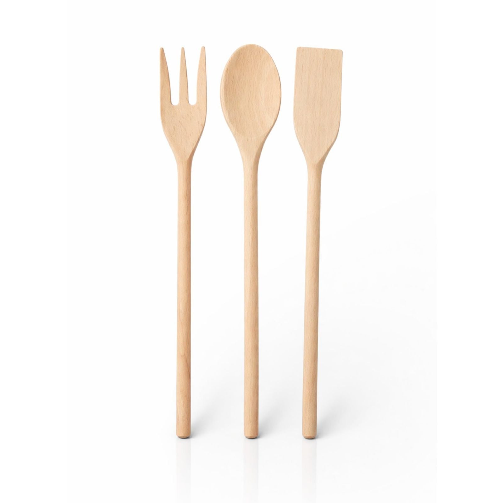 Set Utensili Cucina in Legno Naturale 3 Mestoli Antigraffio 31 cm per Pentole 202305