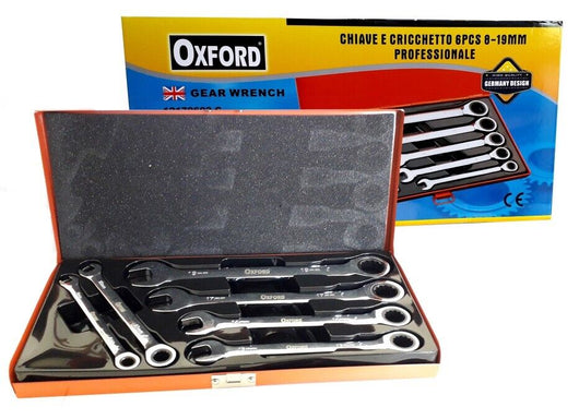 Set chiavi combinate a cricchetto 8 10 13 14 17 19 mm cromo vanadium in valigia