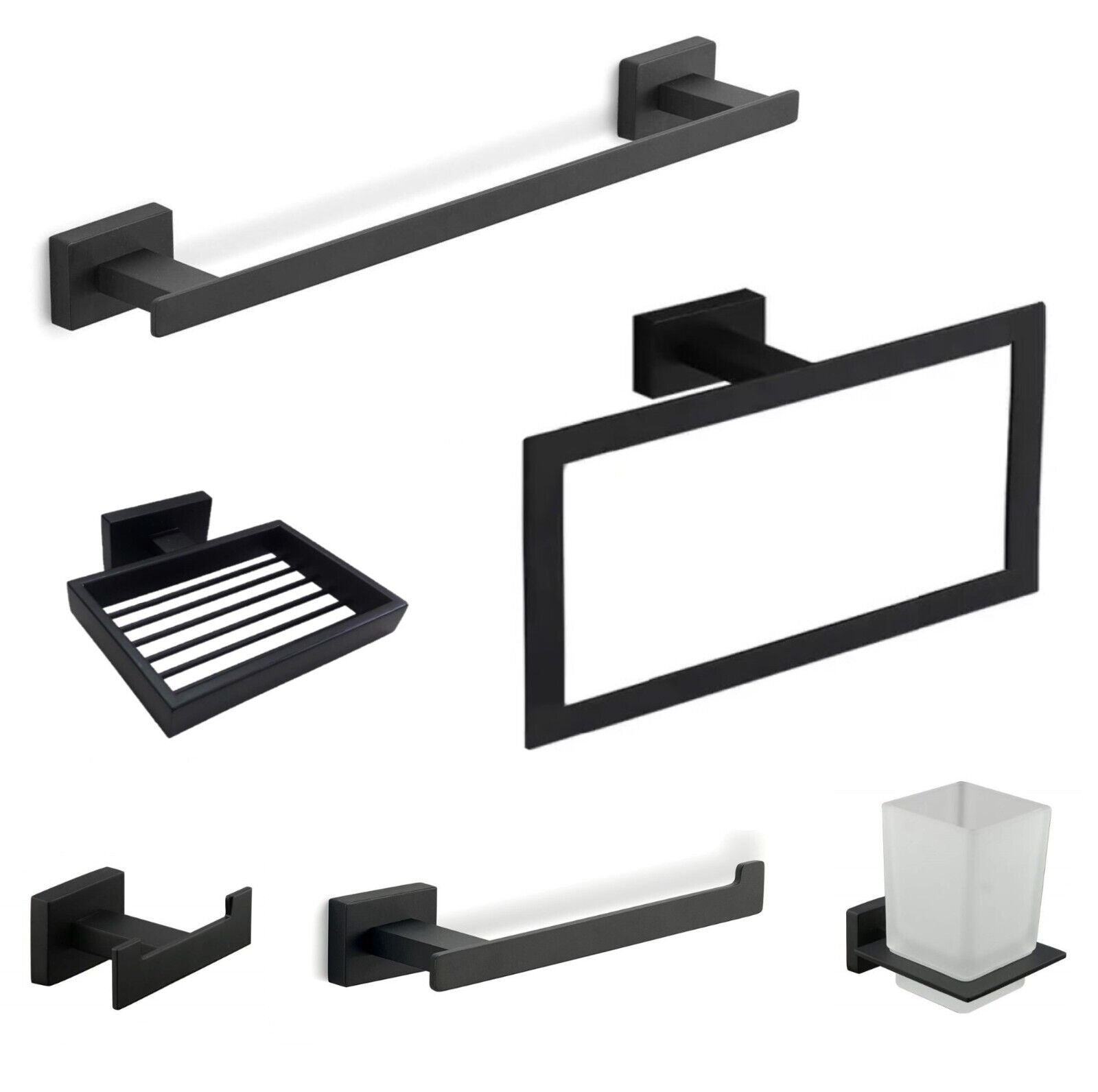 Set da bagno 6 pezzi in acciaio nero e vetro accessori bagno m 87262
