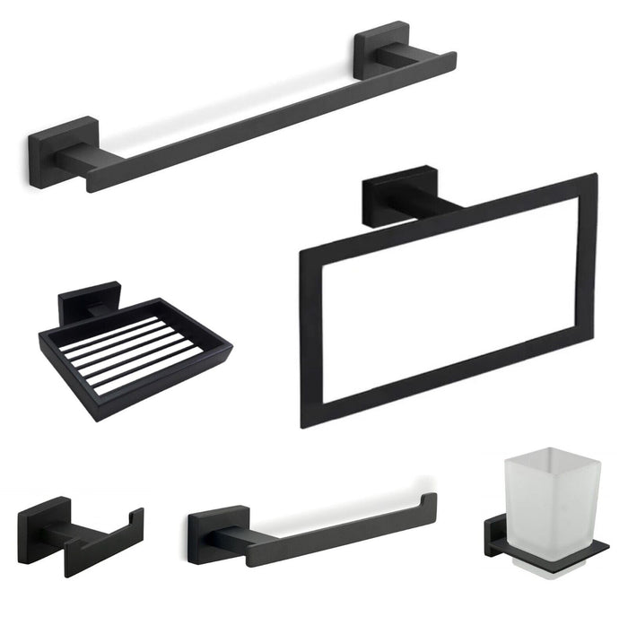 Set da bagno 6 pezzi in acciaio nero e vetro accessori bagno m 87262
