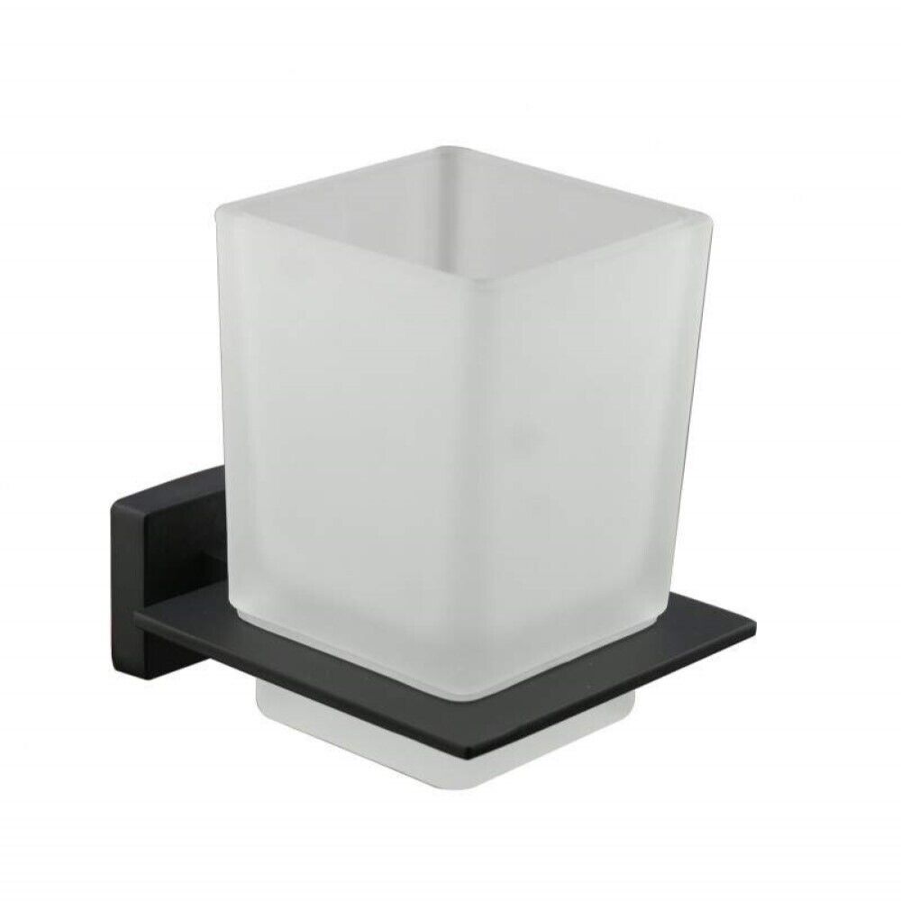 Set da bagno 6 pezzi in acciaio nero e vetro accessori bagno m 87262