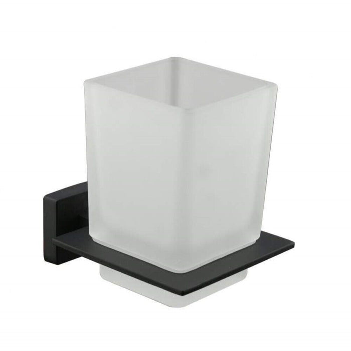 Set da bagno 6 pezzi in acciaio nero e vetro accessori bagno m 87262