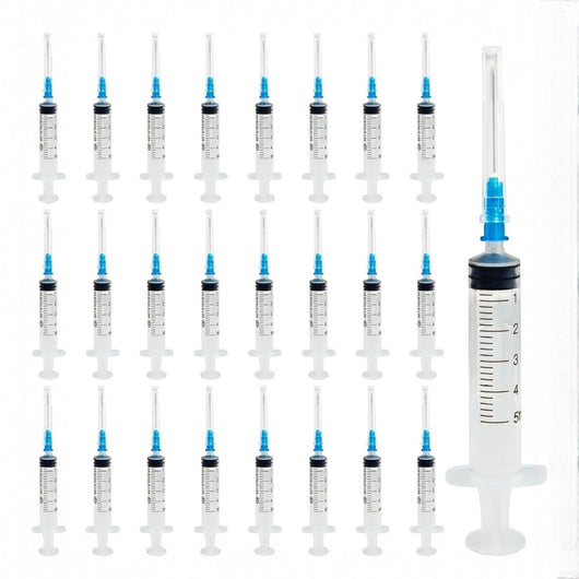 Set di 10 Siringhe Sterili da 5 ml Imbustate Singolarmente con Ago 0.6 x 25 mm