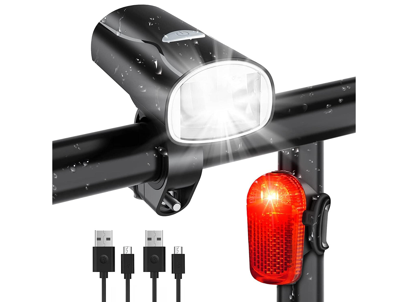 Set di Luci LED per Bicicletta Anteriori e Posteriori Impermeabili e Ricaricabili Tramite USB in Dotazione