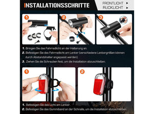 Set di Luci LED per Bicicletta Anteriori e Posteriori Impermeabili e Ricaricabili Tramite USB in Dotazione