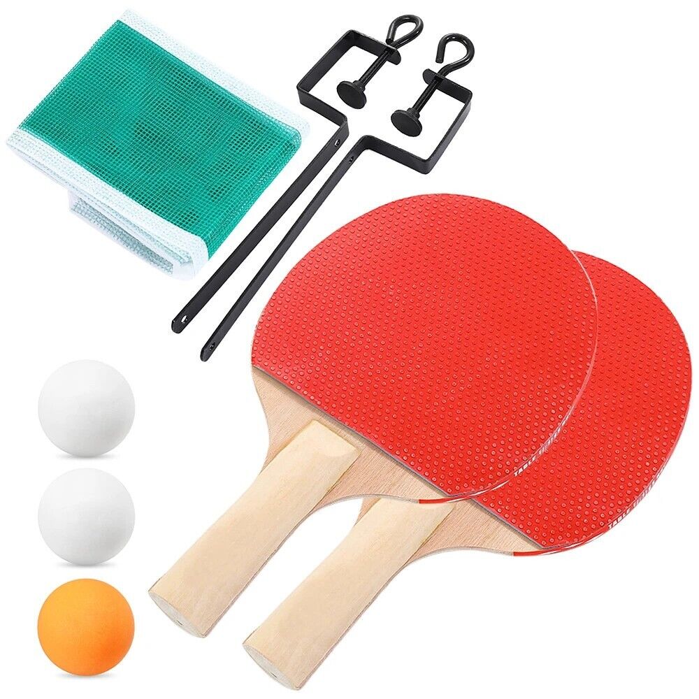 Set gioco da ping pong 3 palline racchette e rete da tavolo 100cm JK-2026