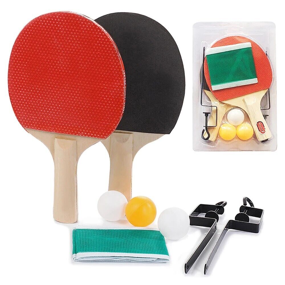 Set gioco da ping pong 3 palline racchette e rete da tavolo 100cm JK-2026