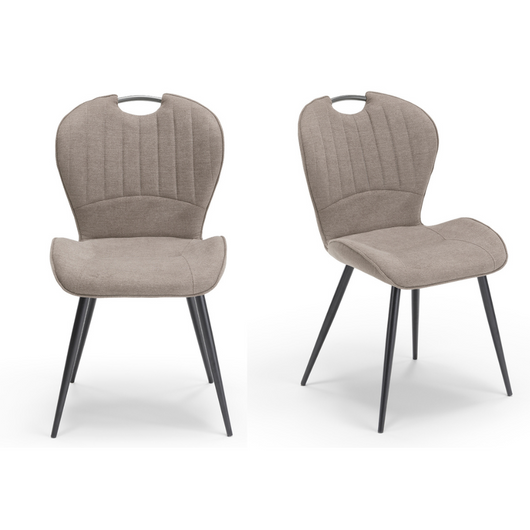 Set 2 sedie imbottite per sala da pranzo CLARA, design moderno, gambe coniche robuste in metallo, rivestimento in tessuto idrorepellente morbido al tatto colore Fango