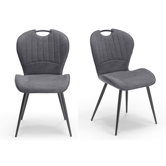 Set 2 sedie imbottite per sala da pranzo CLARA, design moderno, gambe coniche robuste in metallo, rivestimento in tessuto idrorepellente morbido al tatto colore Grafite