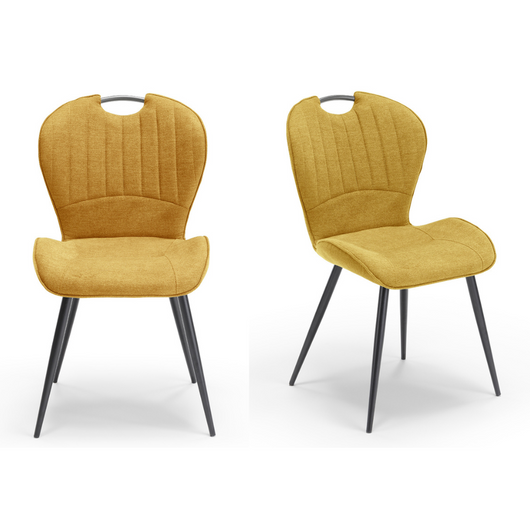 Set 2 sedie imbottite per sala da pranzo CLARA, design moderno, gambe coniche robuste in metallo, rivestimento in tessuto idrorepellente morbido al tatto colore Senape