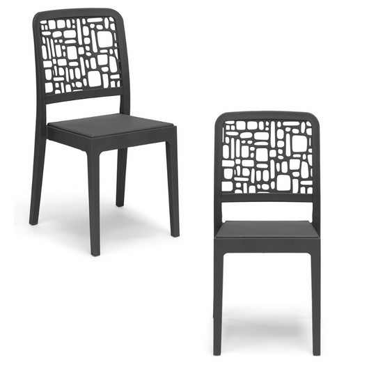 Set 2 sedie in polipropilene MEDEA, 100% MADE IN ITALY, impilabile, idrorepellente, resistenza raggi UV, design moderno per sala da pranzo, cucina, sala d’attesa, bar, ristoranti, giardino, colore Antracite