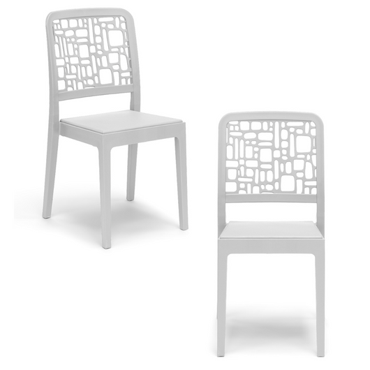 Set 2 sedie in polipropilene MEDEA, 100% MADE IN ITALY, impilabile, idrorepellente, resistenza raggi UV, design moderno per sala da pranzo, cucina, sala d’attesa, bar, ristoranti, giardino, colore Bianco