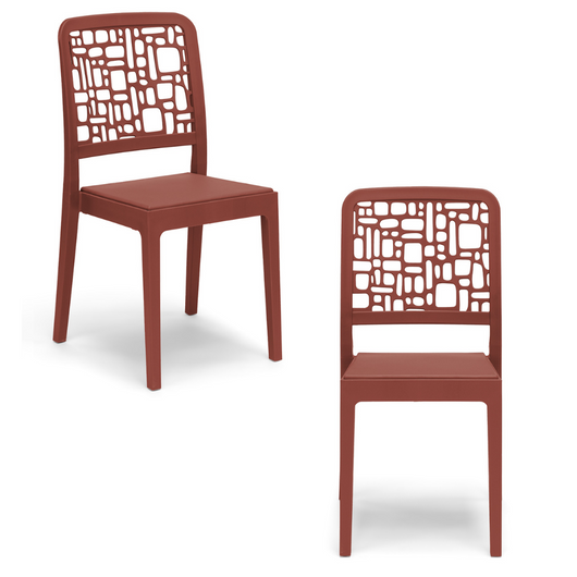 Set 2 sedie in polipropilene MEDEA, 100% MADE IN ITALY, impilabile, idrorepellente, resistenza raggi UV, design moderno per sala da pranzo, cucina, sala d’attesa, bar, ristoranti, giardino, colore Mattone