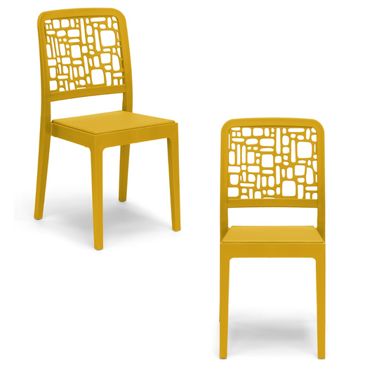 Set 2 sedie in polipropilene MEDEA, 100% MADE IN ITALY, impilabile, idrorepellente, resistenza raggi UV, design moderno per sala da pranzo, cucina, sala d’attesa, bar, ristoranti, giardino, colore Senape