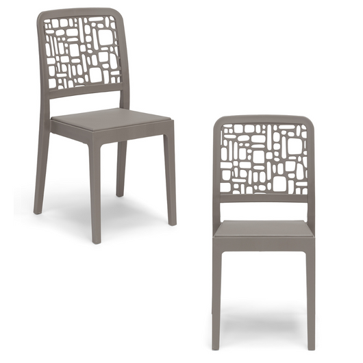 Set 2 sedie in polipropilene MEDEA, 100% MADE IN ITALY, impilabile, idrorepellente, resistenza raggi UV, design moderno per sala da pranzo, cucina, sala d’attesa, bar, ristoranti, giardino, colore Tortora