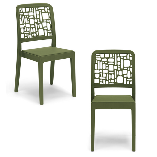 Set 2 sedie in polipropilene MEDEA, 100% MADE IN ITALY, impilabile, idrorepellente, resistenza raggi UV, design moderno per sala da pranzo, cucina, sala d’attesa, bar, ristoranti, giardino, colore Verde Oliva