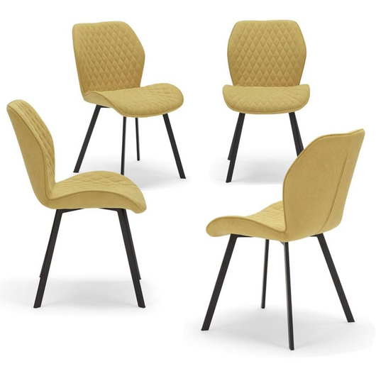 Set 4 sedie imbottite modello GIORGIA per interni, design moderno, gambe quadre robuste in metallo effetto ghisa, schienale e seduta rivestiti con tessuto effetto trapuntato morbido al tatto colore Senape