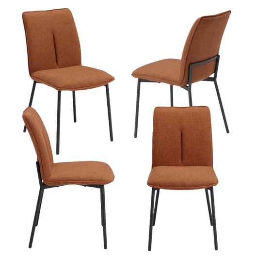 Set 4 sedie imbottita CAMILLA per cucina, sala da pranzo e soggiorno, design moderno, gambe coniche robuste finitura ghisa, schienale e seduta rivestiti con tessuto effetto doppio tono colore Ruggine