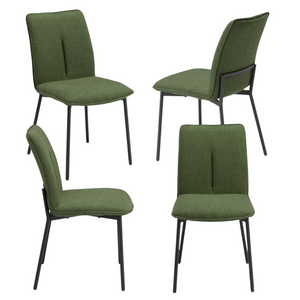 Set 4 sedie imbottita CAMILLA per cucina, sala da pranzo e soggiorno, design moderno, gambe coniche robuste finitura ghisa, schienale e seduta rivestiti con tessuto effetto doppio tono colore Verde Oliva