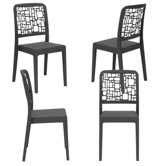 Set 4 sedie in polipropilene MEDEA, 100% MADE IN ITALY, impilabile, idrorepellente, resistenza raggi UV, design moderno per sala da pranzo, cucina, sala d’attesa, bar, ristoranti, giardino, colore Antracite
