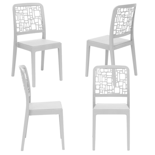 Set 4 sedie in polipropilene MEDEA, 100% MADE IN ITALY, impilabile, idrorepellente, resistenza raggi UV, design moderno per sala da pranzo, cucina, sala d’attesa, bar, ristoranti, giardino, colore Bianco
