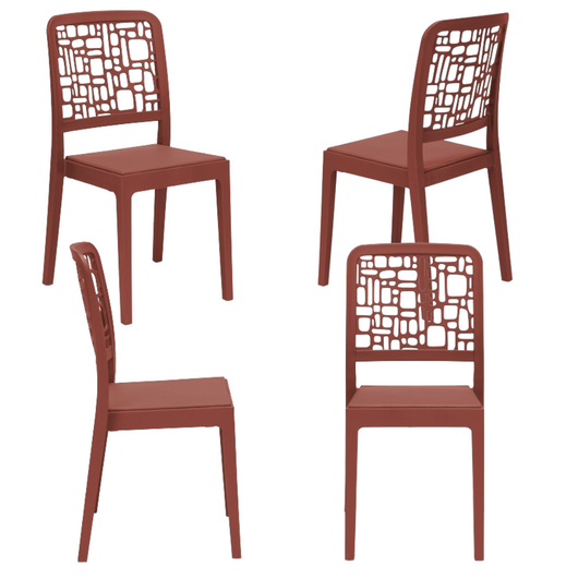 Set 4 sedie in polipropilene MEDEA, 100% MADE IN ITALY, impilabile, idrorepellente, resistenza raggi UV, design moderno per sala da pranzo, cucina, sala d’attesa, bar, ristoranti, giardino, colore Mattone