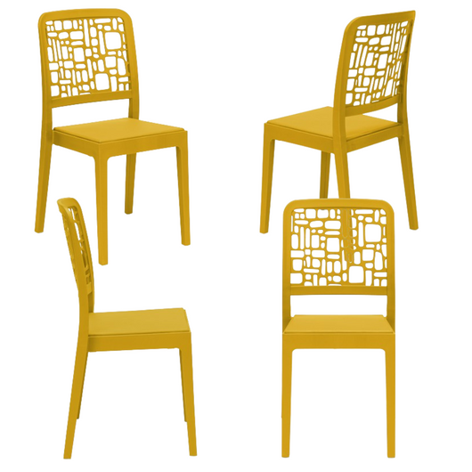 Set 4 sedie in polipropilene MEDEA, 100% MADE IN ITALY, impilabile, idrorepellente, resistenza raggi UV, design moderno per sala da pranzo, cucina, sala d’attesa, bar, ristoranti, giardino, colore Senape