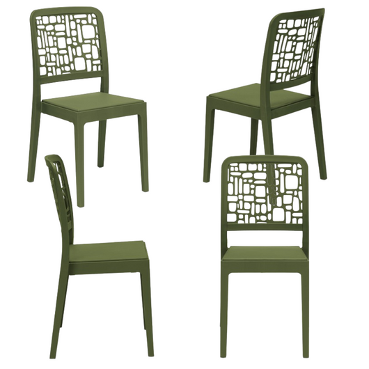 Set 4 sedie in polipropilene MEDEA, 100% MADE IN ITALY, impilabile, idrorepellente, resistenza raggi UV, design moderno per sala da pranzo, cucina, sala d’attesa, bar, ristoranti, giardino, colore Verde Oliva