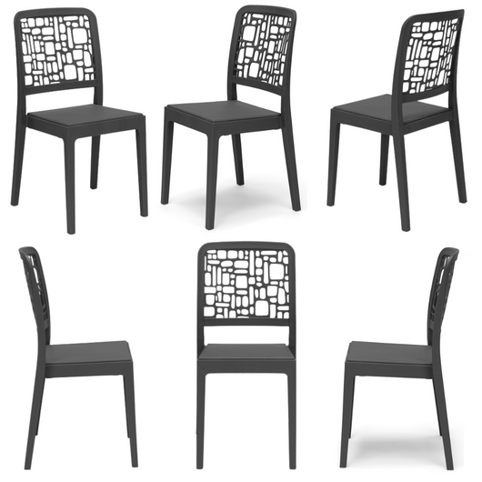 Set 6 sedie in polipropilene MEDEA, 100% MADE IN ITALY, impilabile, idrorepellente, resistenza raggi UV, design moderno per sala da pranzo, cucina, sala d’attesa, bar, ristoranti, giardino, colore Antracite