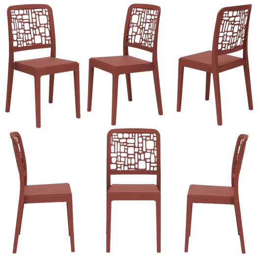 Set 6 sedie in polipropilene MEDEA, 100% MADE IN ITALY, impilabile, idrorepellente, resistenza raggi UV, design moderno per sala da pranzo, cucina, sala d’attesa, bar, ristoranti, giardino, colore Mattone