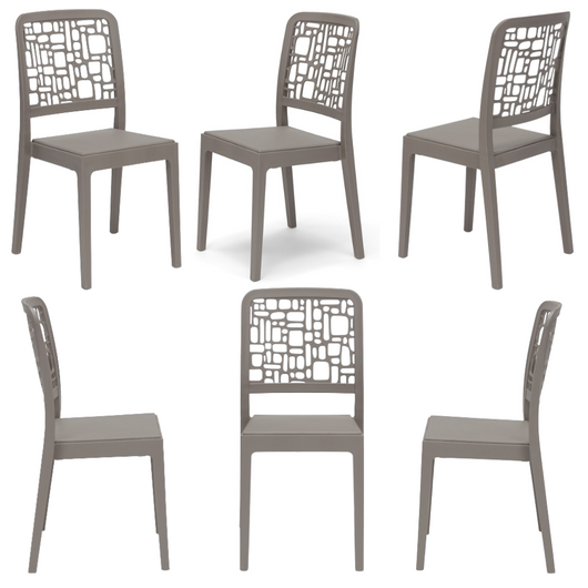 Set 6 sedie in polipropilene MEDEA, 100% MADE IN ITALY, impilabile, idrorepellente, resistenza raggi UV, design moderno per sala da pranzo, cucina, sala d’attesa, bar, ristoranti, giardino, colore Tortora