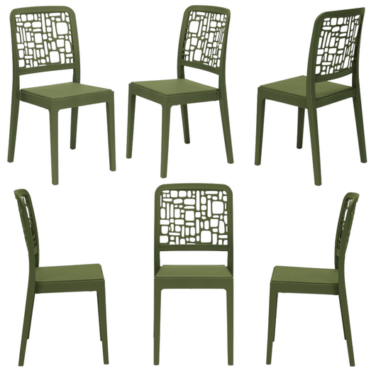 Set 6 sedie in polipropilene MEDEA, 100% MADE IN ITALY, impilabile, idrorepellente, resistenza raggi UV, design moderno per sala da pranzo, cucina, sala d’attesa, bar, ristoranti, giardino, colore Verde Oliva