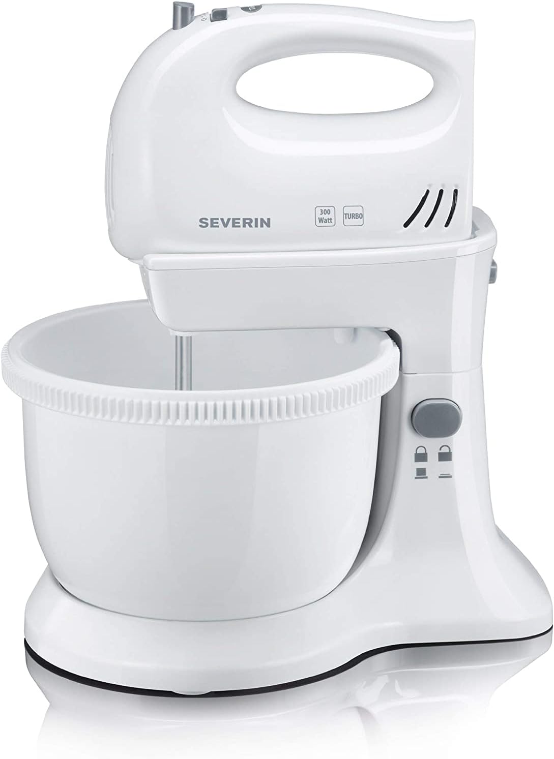 Severin hm 3810 sbattitore elettrico 300w da 3 litri con ciotola, mixer cucina con fruste e ganci, sbattitore elettrico con ciotola, 5 livelli di velocità e tasto turbo, bianco