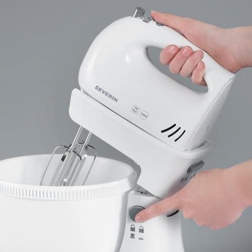 Severin hm 3810 sbattitore elettrico 300w da 3 litri con ciotola, mixer cucina con fruste e ganci, sbattitore elettrico con ciotola, 5 livelli di velocità e tasto turbo, bianco