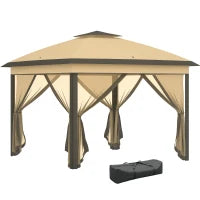 Gazebo Pieghevole 3.3x3.3 m con Zanzariera, Doppio Tettuccio e Borsa da Trasporto, Beige